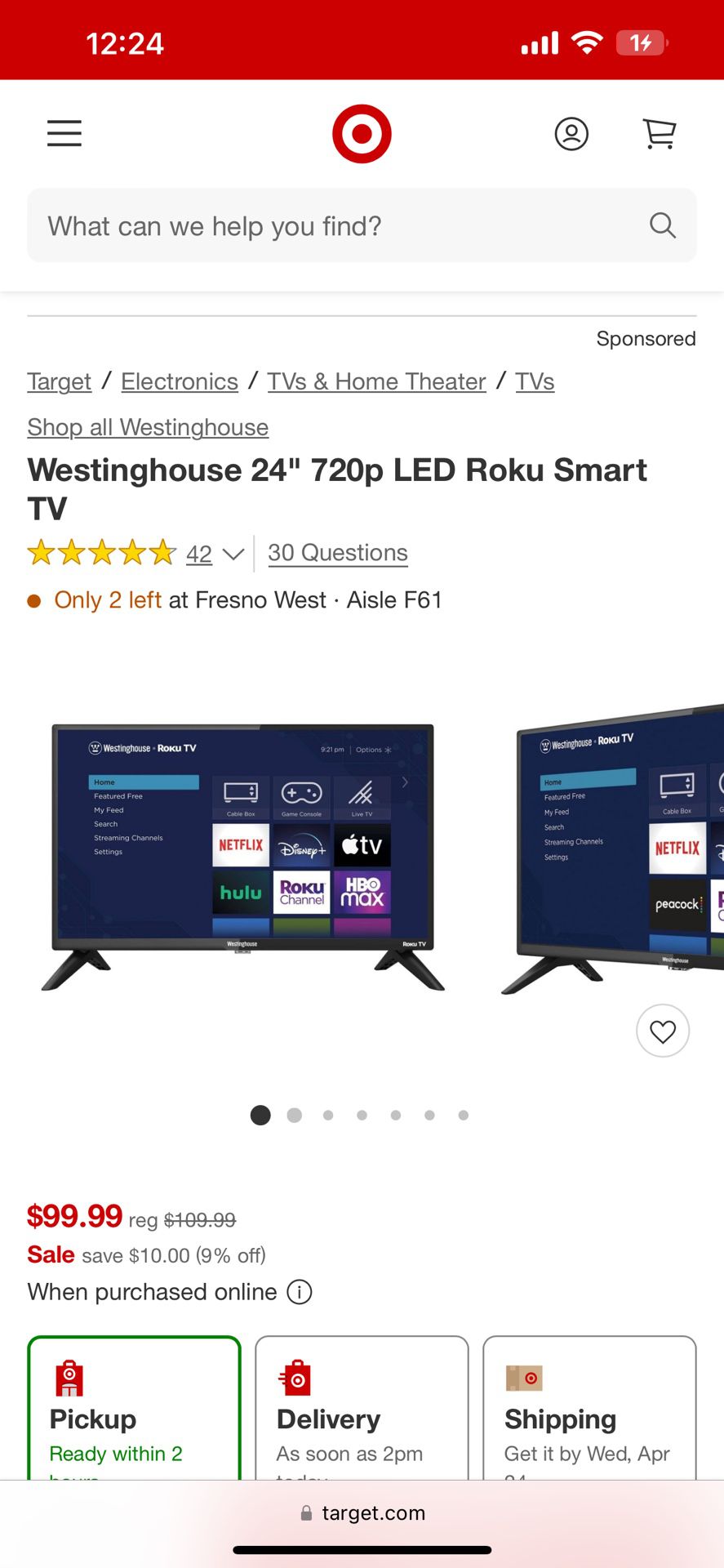 Westinghouse 24 Inch SMART Tv