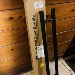 New!! Matte Black Round Barn Door Handles 36"Pull Push Long French Door Handle Double Sided, Large Front Exterior Shower Door Pull Handles😊🖤