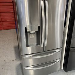 Stainless Steel 22 Cu. Ft. Smart Counter Depth Double Freezer Refrigerator 