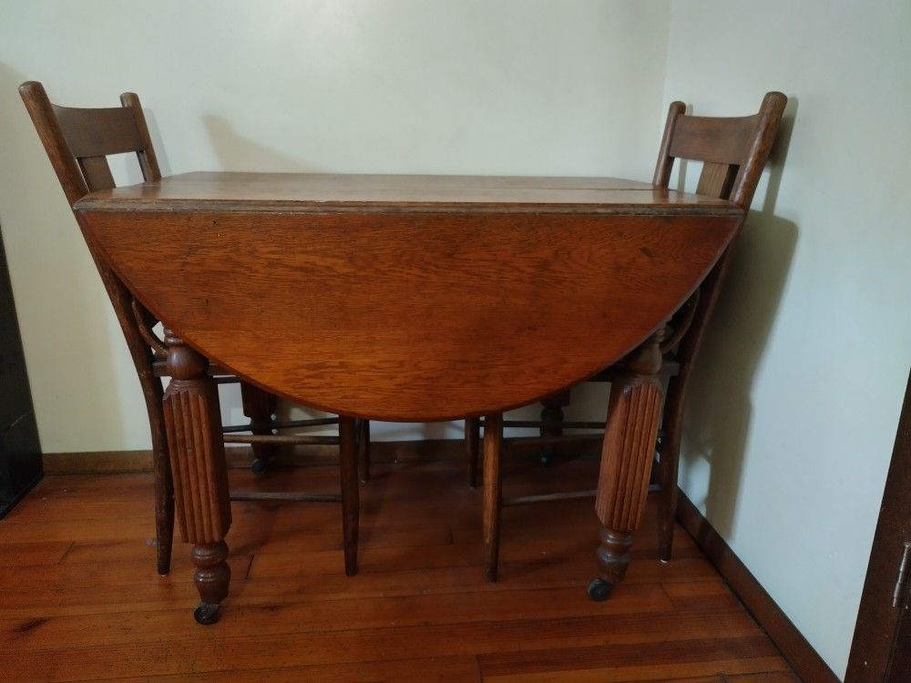 Antique Oak Drop Leaf Table And Chairs