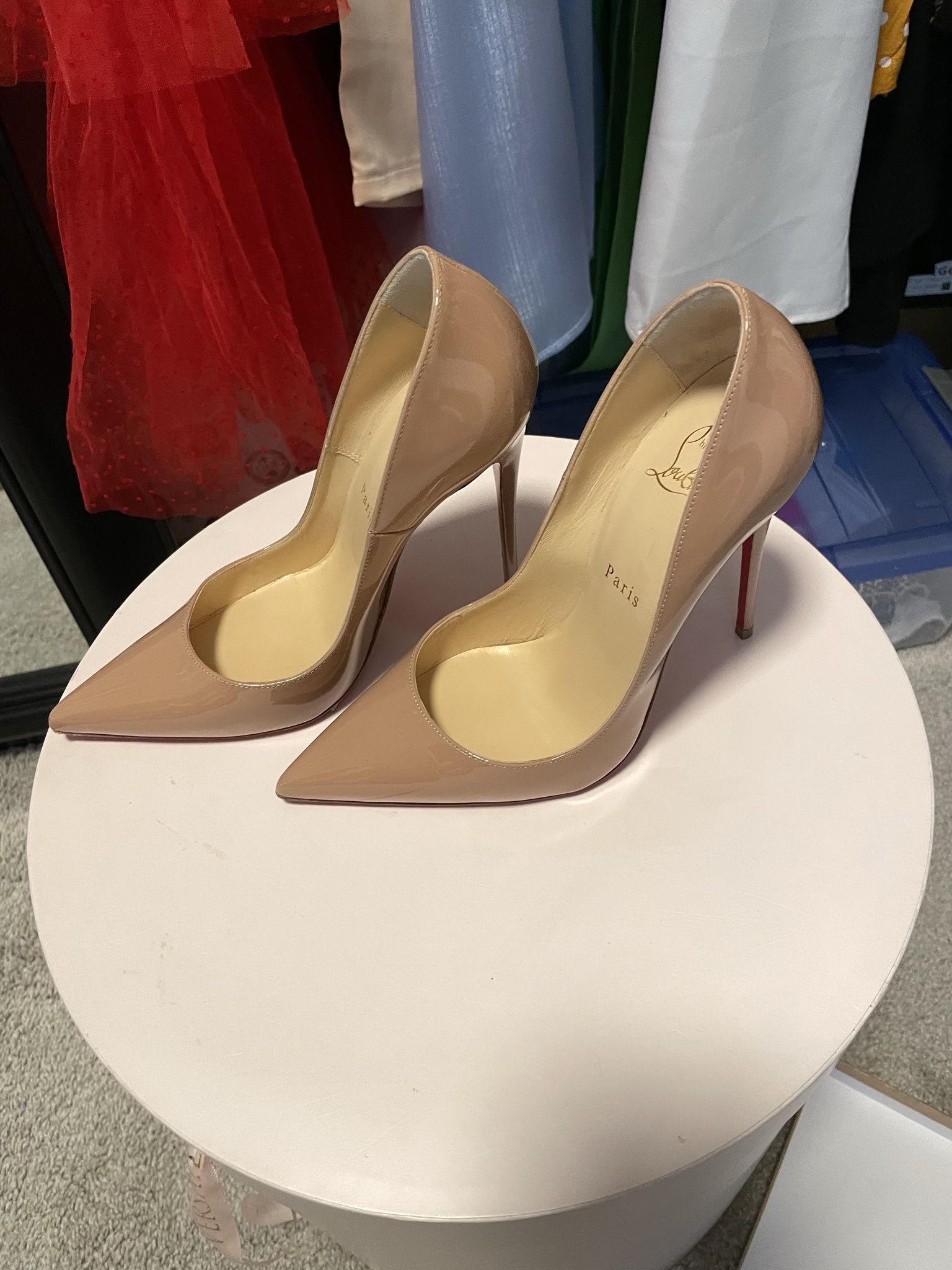 Christian Louboutin So Kate 120mm Nude Patent Leather Pump Size EU 38 Sell or Trade