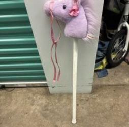Aurora Large Purple Plush Stick Hobby Horse Head Toy w/ Pink Ribbon