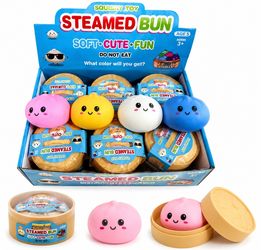 Kawaii Steamed Bun Squishy Toy 🥟 Mystery Color + Bamboo Steamer