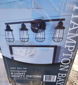 ➿ Hampton Bay Southbourne 28 in. 4-Light Matte Black Vanity Light Open Cage #7662