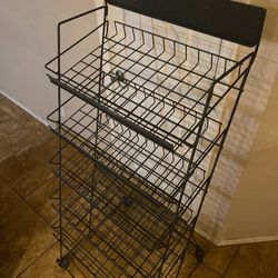 Metal Wire 5-Tier Rolling Shelf – Angled Display Rack 