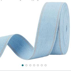 MAYJOYDIY 8.75 Yards 1.6inch Stitch Denim Ribbon Light Sky Blue Polyester Wide Ribbon Cloth Fabric Jeans Bows Ribbons Denim Ribbon Fabric for Crafts H