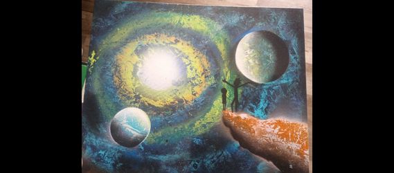 Original Space Galaxy Spray Paint Art. Rick and Morty on canvas