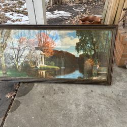 Large Framed Vintage Lake Art