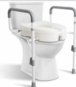 Raised Toilet Seat with Handles for Elderly - Toilet Seat Risers for Seniors with Adjustable Padded Arms - Elevated Toilet Safety Seat for Standard or