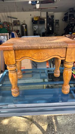 Wooden Footstool with Rush Seat