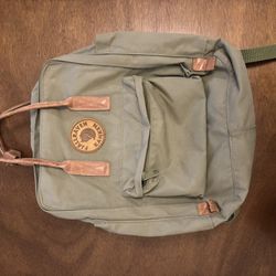 Fjallraven Kanken, Olive Green With Leather Straps (discontinued)