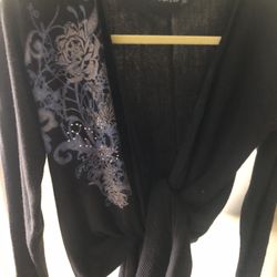 Lovely Black Soft Knit Sweater With Blue Design On One Side
