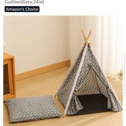 Pet Teepee, Portable Pet Tents for Small Dogs or Cats, Puppy Sweet Bed Washable Dog or Cat Houses with Cushion(Grey)