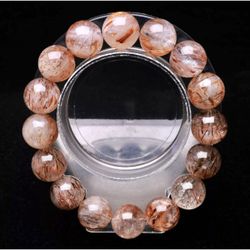 13.7mm Natural Copper Hair Rutilated Quartz Cat Eye Crystal Beads Bracelet