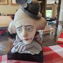 Lladro Pensive Clown With Wood Base And Original Box.