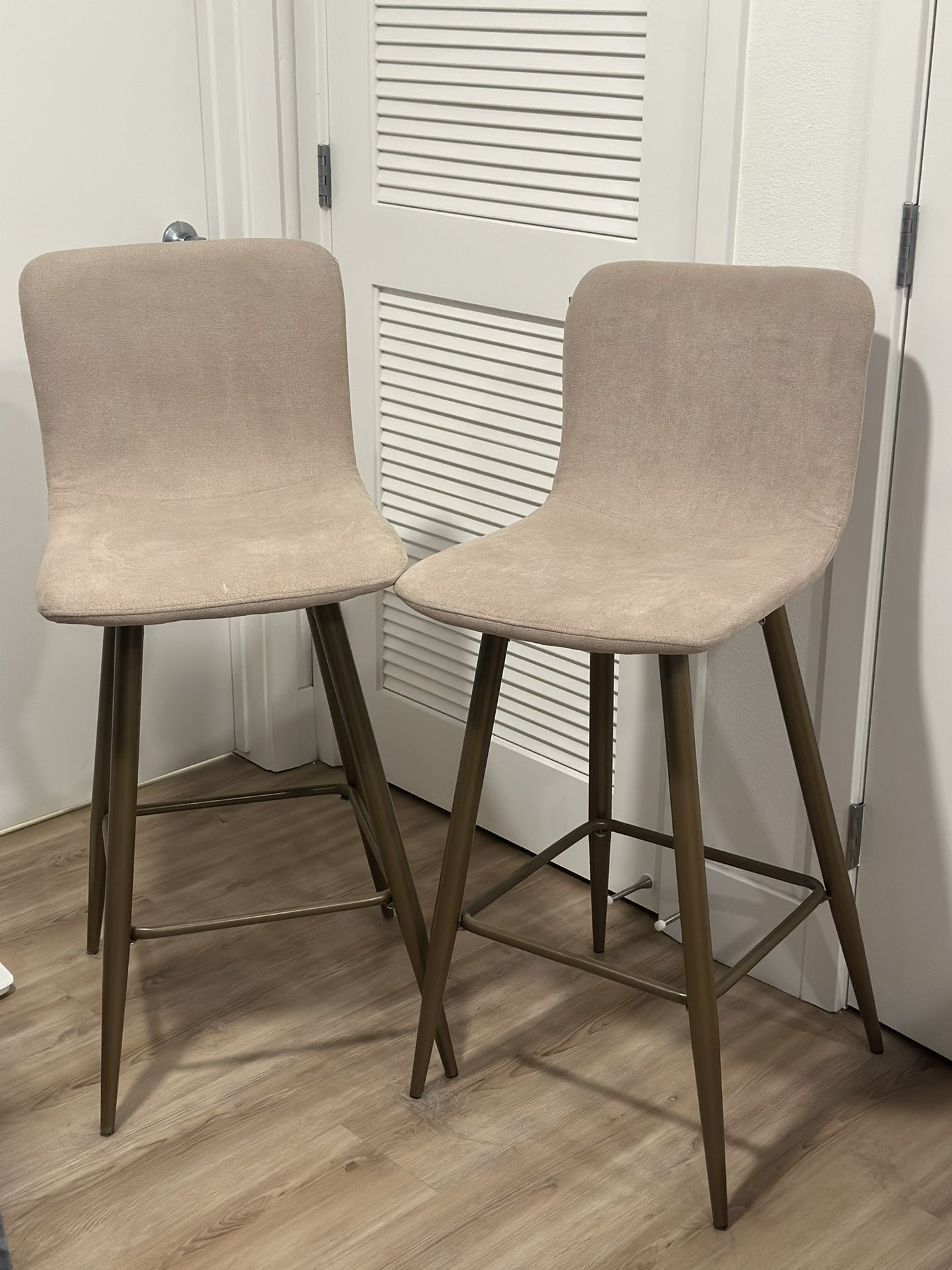 Counter Upholstered Stools Beige With Gold Legs