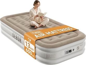Twin Air Mattress with Built-in Pump 13",Self-Inflating Blow up, High-Speed Pump, Storage B, 600ibs