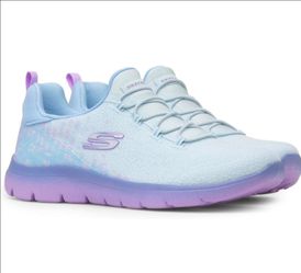 Skechers 6.5 Wide Fit Women's Summits Radiant Flow Sneaker Light Blue