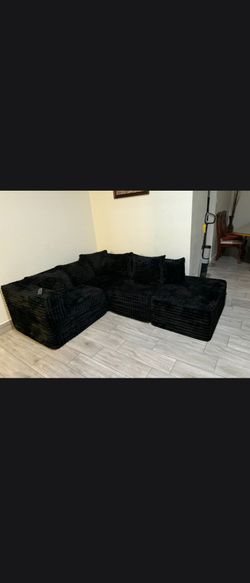 Black Corduroy Corner Sectional Sofa