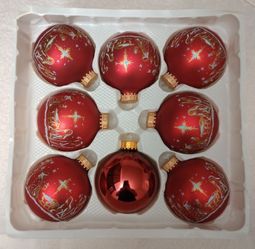 “Vintage"  NATIVITY SCENE Decorative Elegant Red  Glass Christmas Ornaments from Sparkling Creations