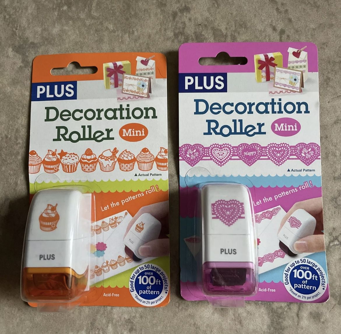 Plus Decoration Roller Mini Stamp HEARTS + CUPCAKE Scrapbooking,  lot of 2 New