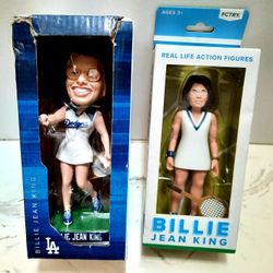 (2)2019 LA Dodgers SGA Billie Jean King Bobblehead & FCTRY Billie Jean King Real Life Action Figure 

