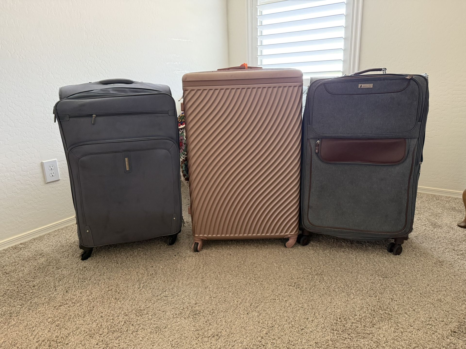 3 Large Suitcases - Pink, Gray, & Blue