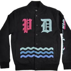 Pink Dolphin WAVE LORDZ VARSITY Black Aqua Blue Pink Button Up Coat Men's Jacket