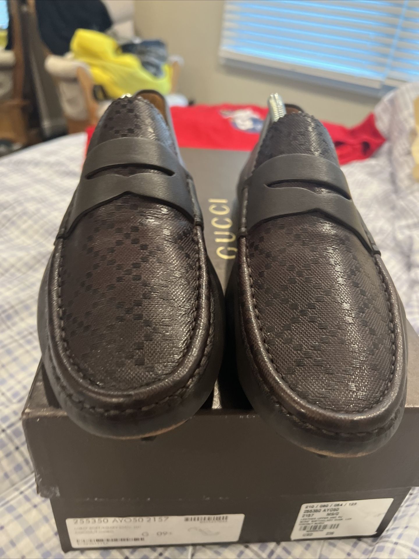 GUCCI MEN'S MIRO SOFT HILARY DIAMOND LUX Cocoa DRIVER SHOES 9.5/ US 10