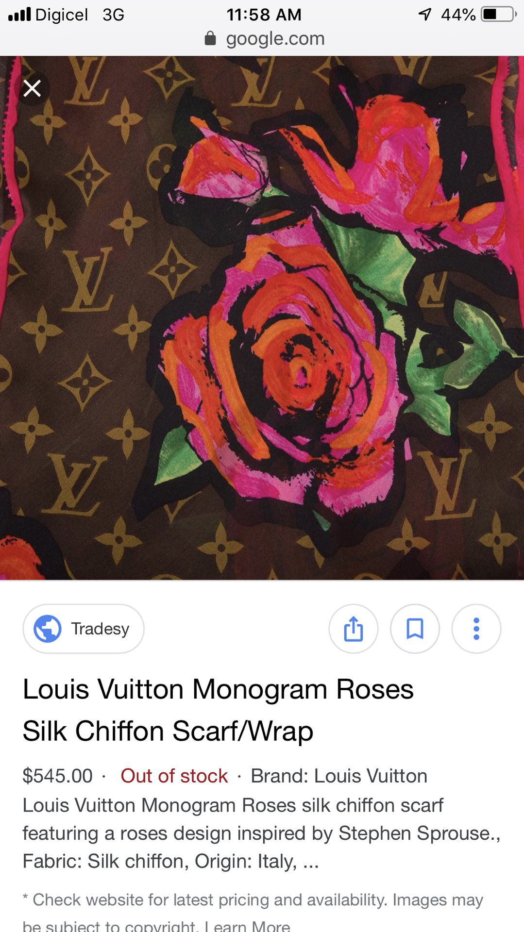 Louis Vuitton Monogram Roses Silk Scarf