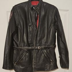 Harley Davidson Black Leather Jacket / Coat with Red Lining Women's Size MW