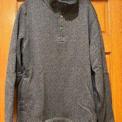 G.H. Bass & Co Fleece Sweater Snap Pullover Mens sz Lrg Pockets pattern Gray/blk