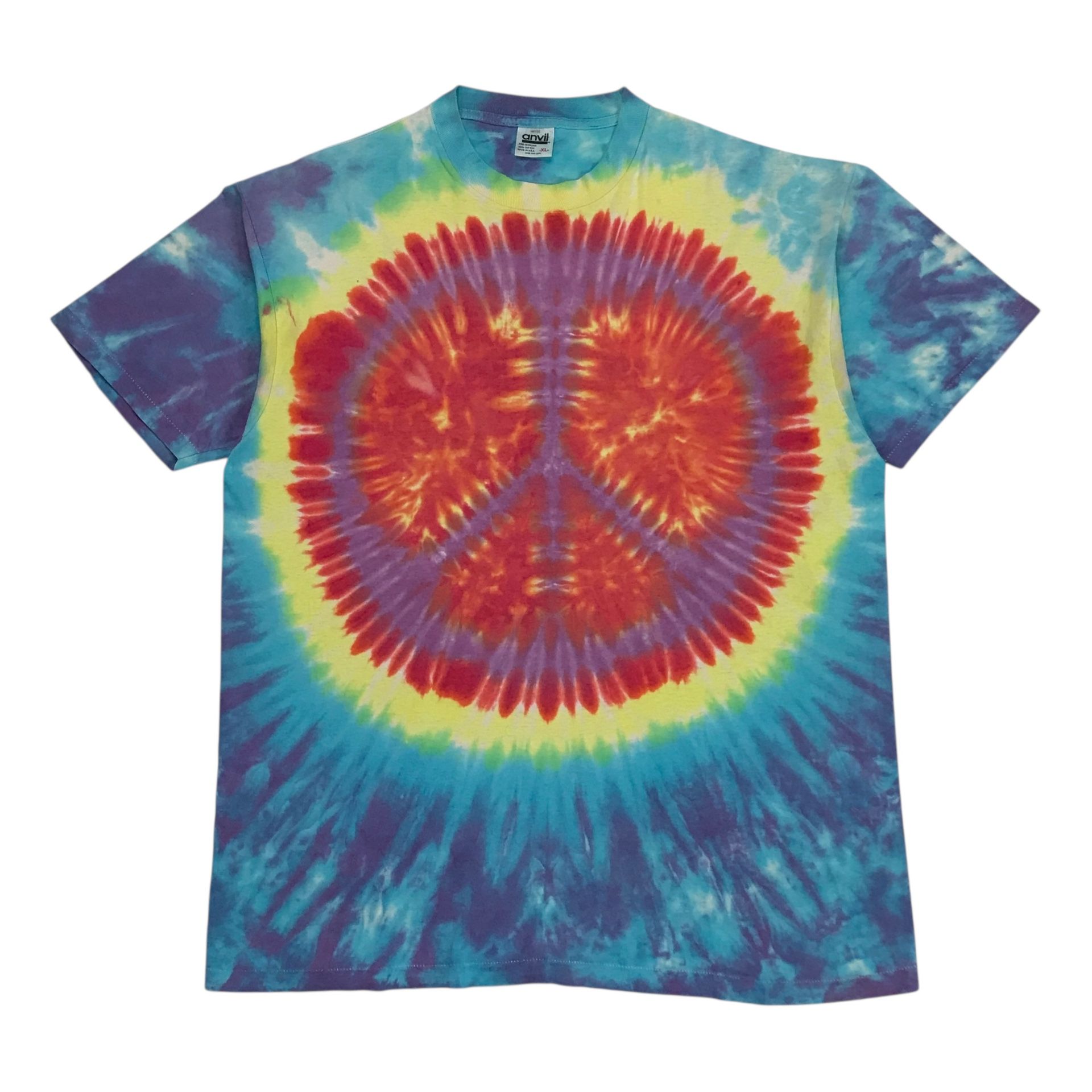 VINTAGE ANVIL TIE DYE SHIRT MENS XL PEACE SIGN HIPPIE SINGLE STITCH MADE IN USA