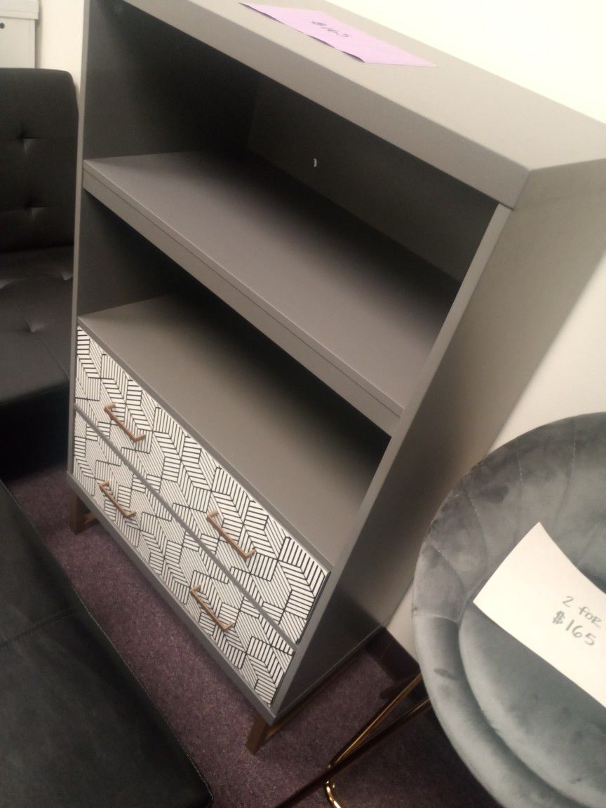 Gray Accent Shelf With Drawers