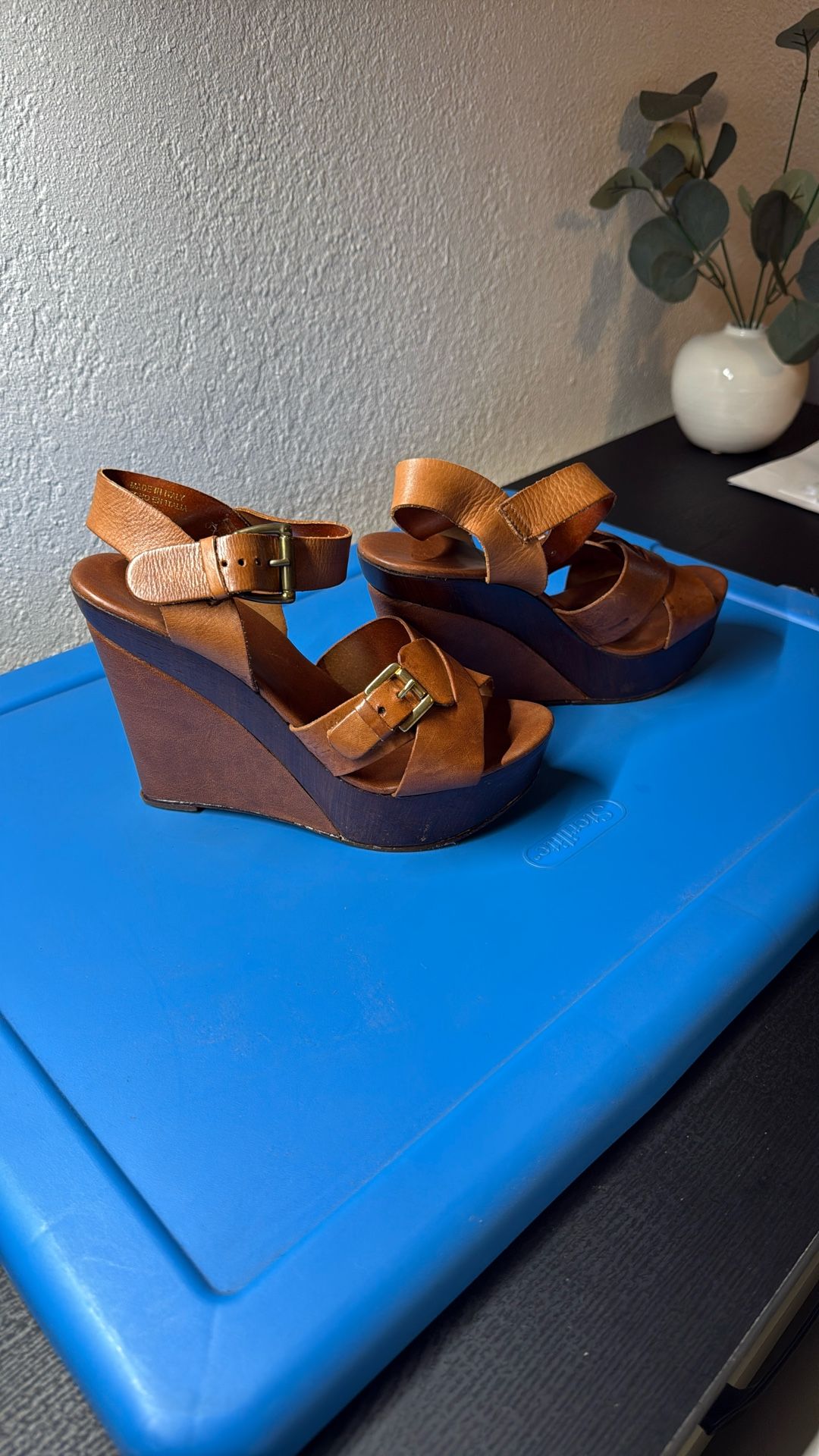 “ALDO” Soft Leather Strap Wedges, Size 6.5
