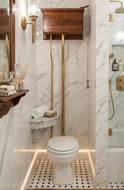 Vintage High-Tank Pull Chain Toilet – Solid Oak & Brass Detail (Victorian / Steampunk)
