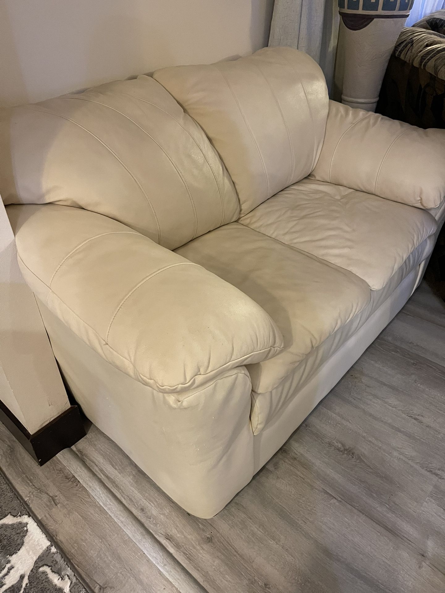 Cream Color Leather Loveseat 