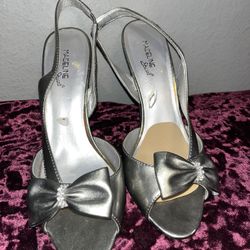 silver bow heels