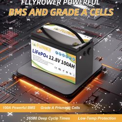 Battery lithium FLLYROWER 12V  100AH With BMS and 16500 Deep Cycles 12V 100AH Lifepo4 