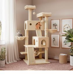 65in Larger Cat Tree Tower Condo for Indoor Cats, Multi-Level Furniture Activity Center with Wide Base/Cozy Plush Cat Perches/Baskets/Sisal Scratching