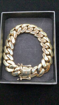 14K Gold Triple PLATED 7 1/2 Inch Flat Cuban Bracelet With Stamp