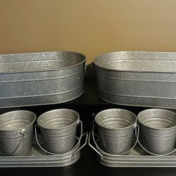 Set of 2 Galvanized Tubs with 6 Serve Buckets 
