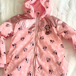 DISNEY MINNIE MOUSE EARS HOODED ROSE GOLD PINK RAINCOAT Sz 5/6