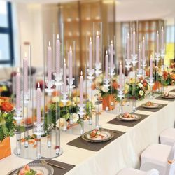 6sets Acrylic Candelabra Centerpieces for Tables,5 Arm Cluster Candle Holder for Wedding Decor 