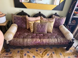 Authentic Hand Carved Indian Neem Wood Daybed / Diwan Sofa