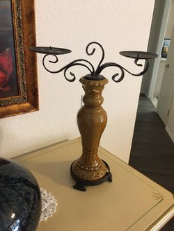 Ceramic and iron candle holder 18 inches tall