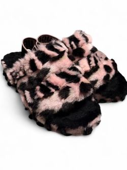 UGG Fluff Yeah Animalia Sandal Slippers Pink Black Leopard Slingback - Size 5 #designer #slides       Tags: #emo #grunge bandtee band t shirt #tour t 