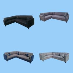 NEW 7X9FT SECTIONAL COUCHES,DOMINO BLACK  LIGHT GREY FABRIC, BROWN CAMEL, WHITE LEATHER  Sofa  Set/ More Color Available 