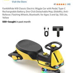 FanttikRide N10 Classic Electric Wiggle Car with Pedal, Type-C Rechargeable Battery, One-Click Detachable Mop, GlideWiz, Anti-Rollover, Flashing Wheel