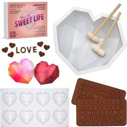 Heart Molds For Chocolate With Hammer - Silicone Heart Mold in Large and Small Sizes to Make Breakable Heart and Chocolate Bomb - Set Includes Wooden 